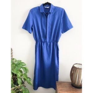 VINTAGE 80’s royal blue button up shirt midi dress